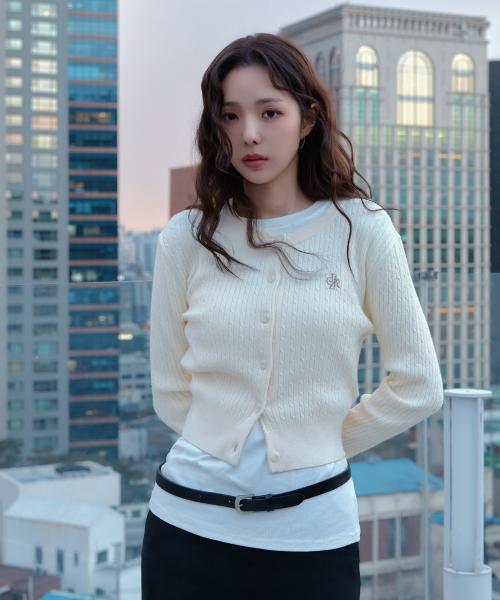 스몰 로고 자수 케이블 가디건_6COLORS