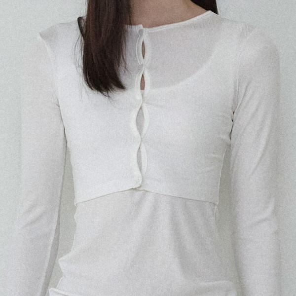 Crop Keyhole Cardigan and Sleeveless (white)