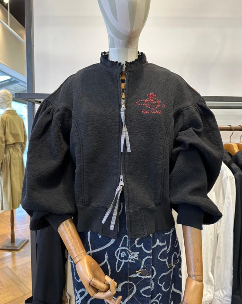 비비안웨스트우드 레드라벨 크레이터 져지 게더 슬리브 블루종 블랙