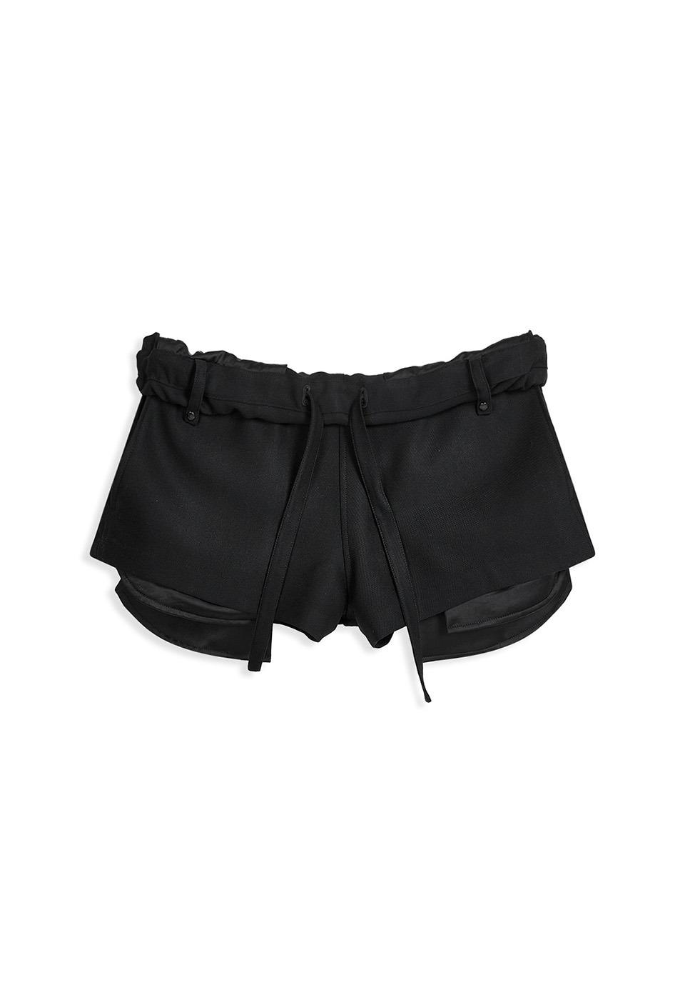 ROLLED WAIST MINI SHORTS, BLACK