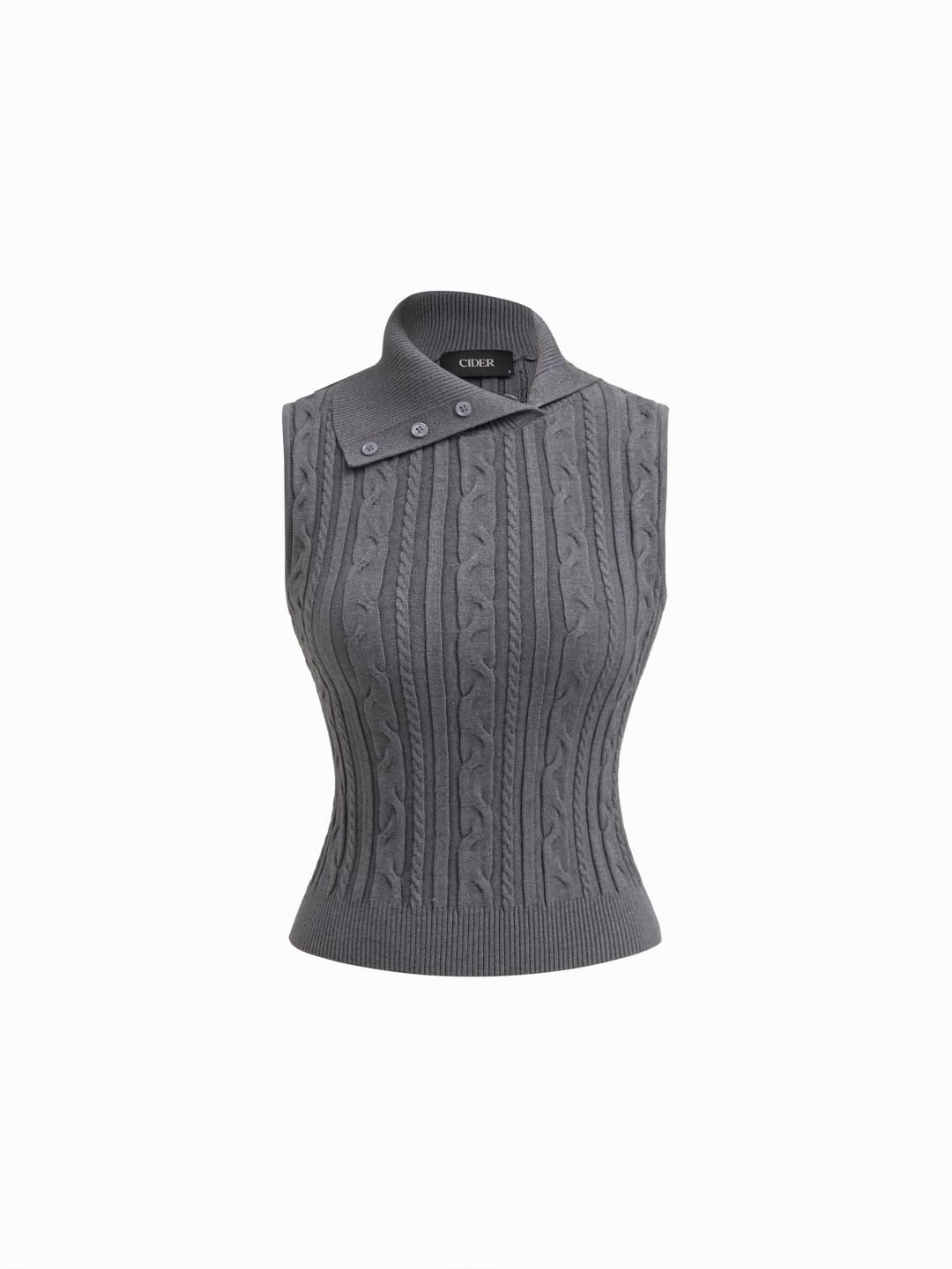 Cable Knit Asymmetrical Turtleneck Tank Top