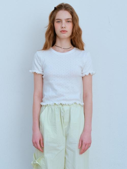 5/12 순차배송 LACE HEM HALF SLEEVE TEE, WHITE