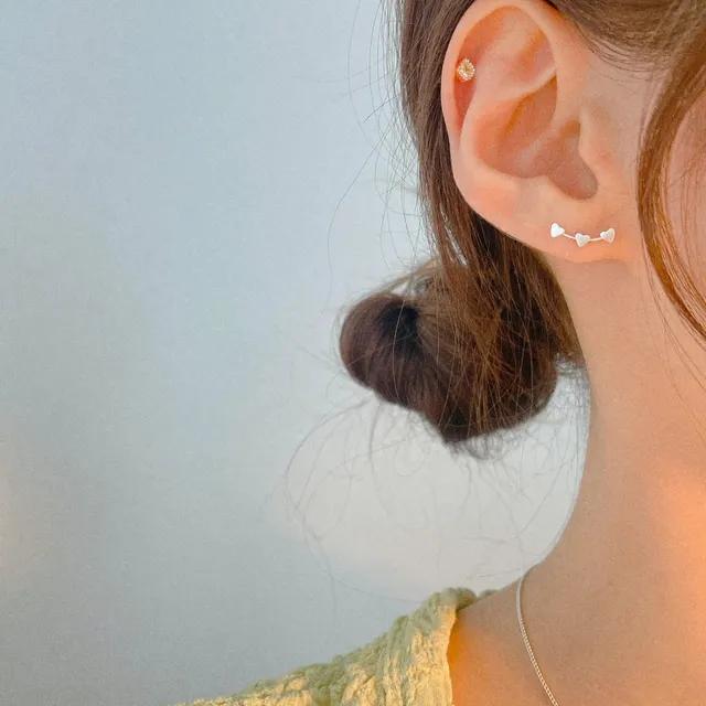 [92.5 Silver] Three heart earrings & piercing