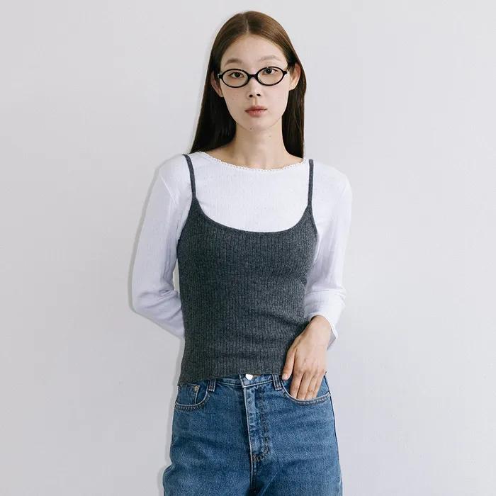 Basic Sleeveless Knit Top Charcoal