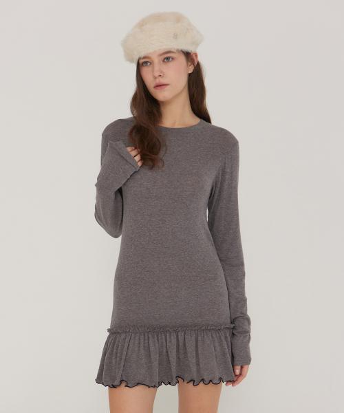 KYRA FRILL LAYERED DRESS - CHARCOAL