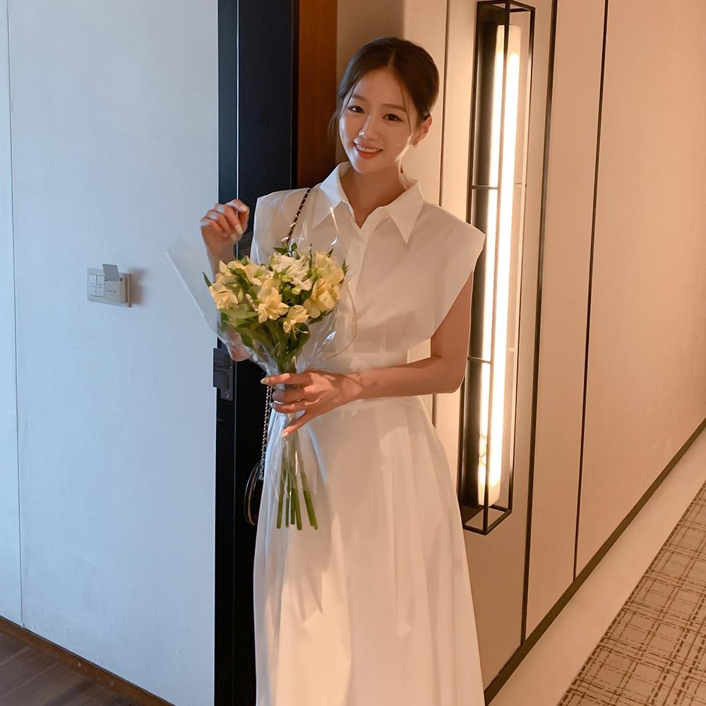 달리호텔 엘리안 카라넥 핀턱 나그랑 소매 플레어 롱 셔츠 원피스