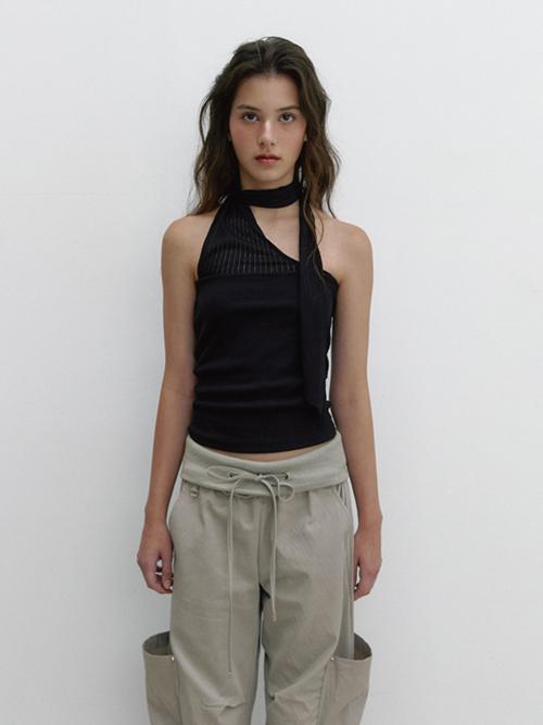 FABRIC MIX TIE TOP (BLACK)