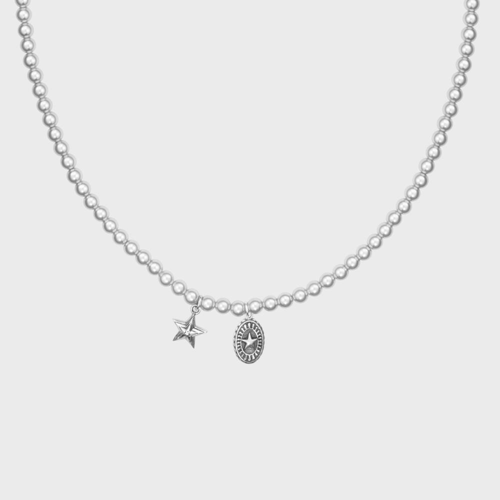 [silver925] vintage star lab necklace-silver