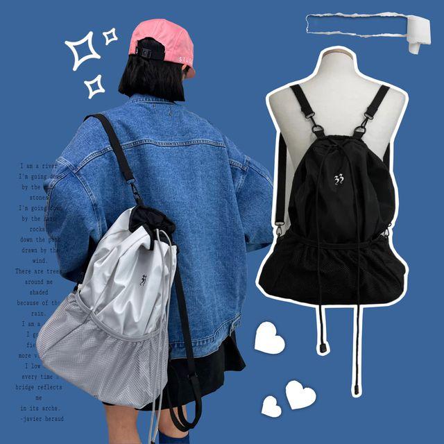 남녀공용 신상 유니크 캐주얼 데일리 고프코어 나일론 스트링 스토퍼 포켓 복조리 백팩 가방