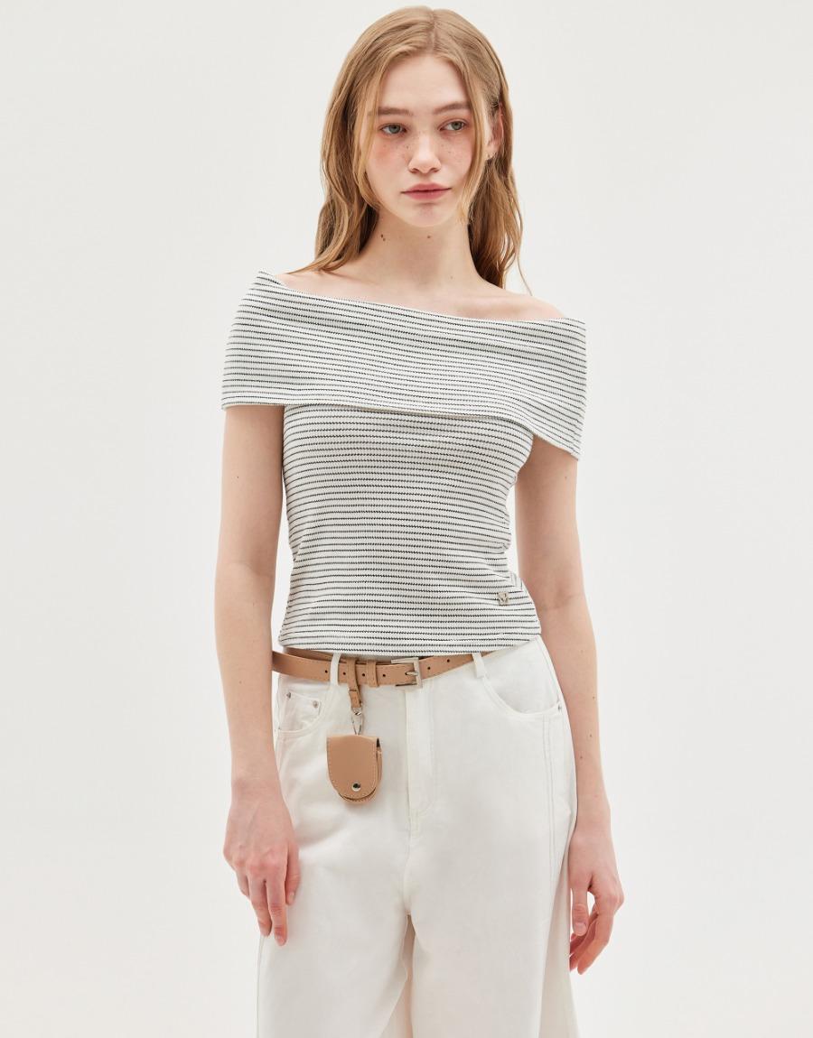 WAFFLE STRIPED OFF-SHOULDER TOP