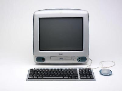 빈티지 애플 아이맥 G3 M4984 1998 파워PC 본디 블루 및 키보드 및 마우스 테스트 완료