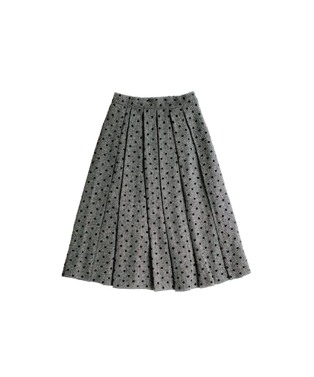 울 도트 헤링본 플리츠 스커트 (블랙)