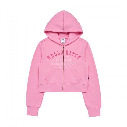 HELLO KITTY LETTERING CROP HOODIE ZIP UP PINK