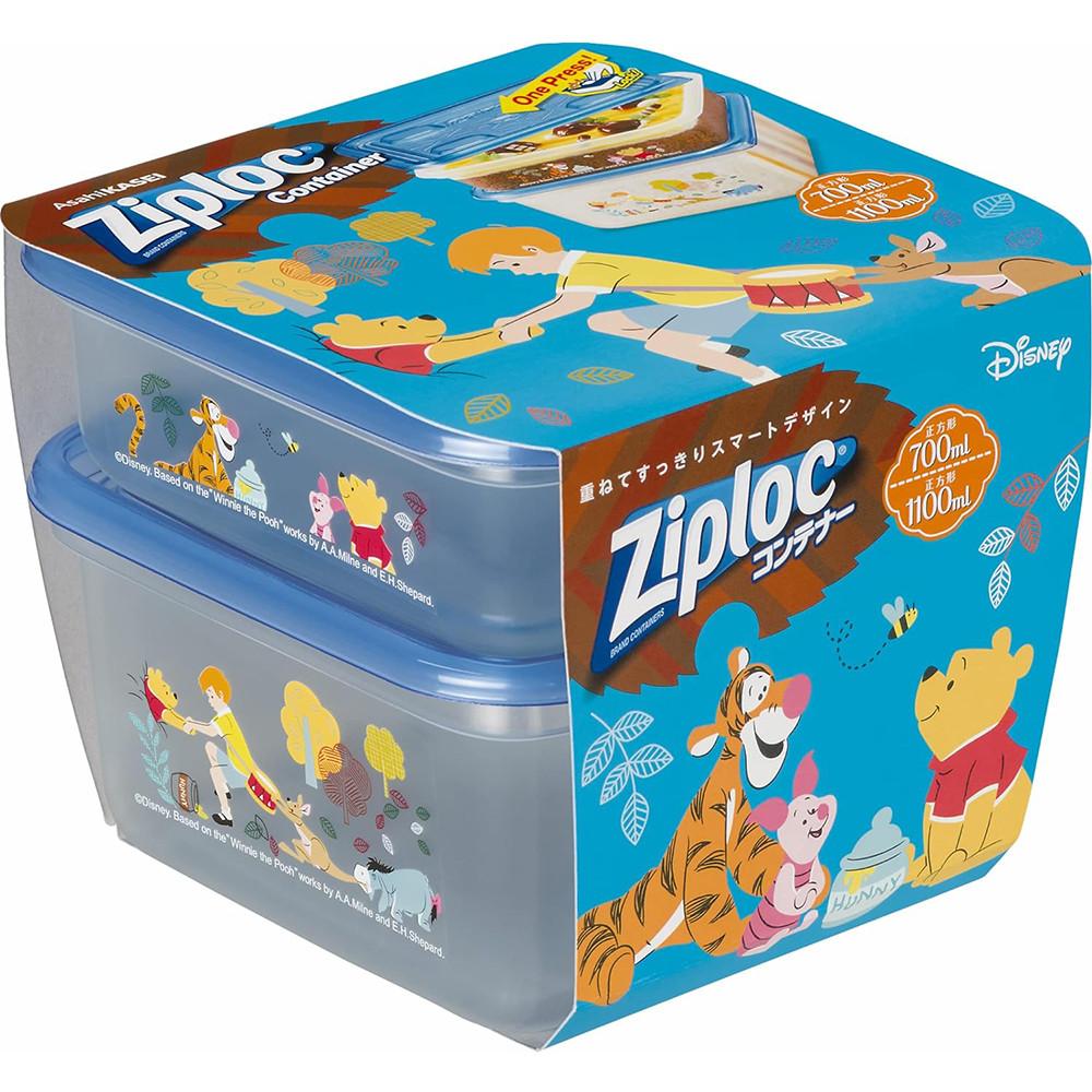 Ziploc 지퍼락 디즈니 푸우 밀폐용기 700ml & 1100ml 2종 세트