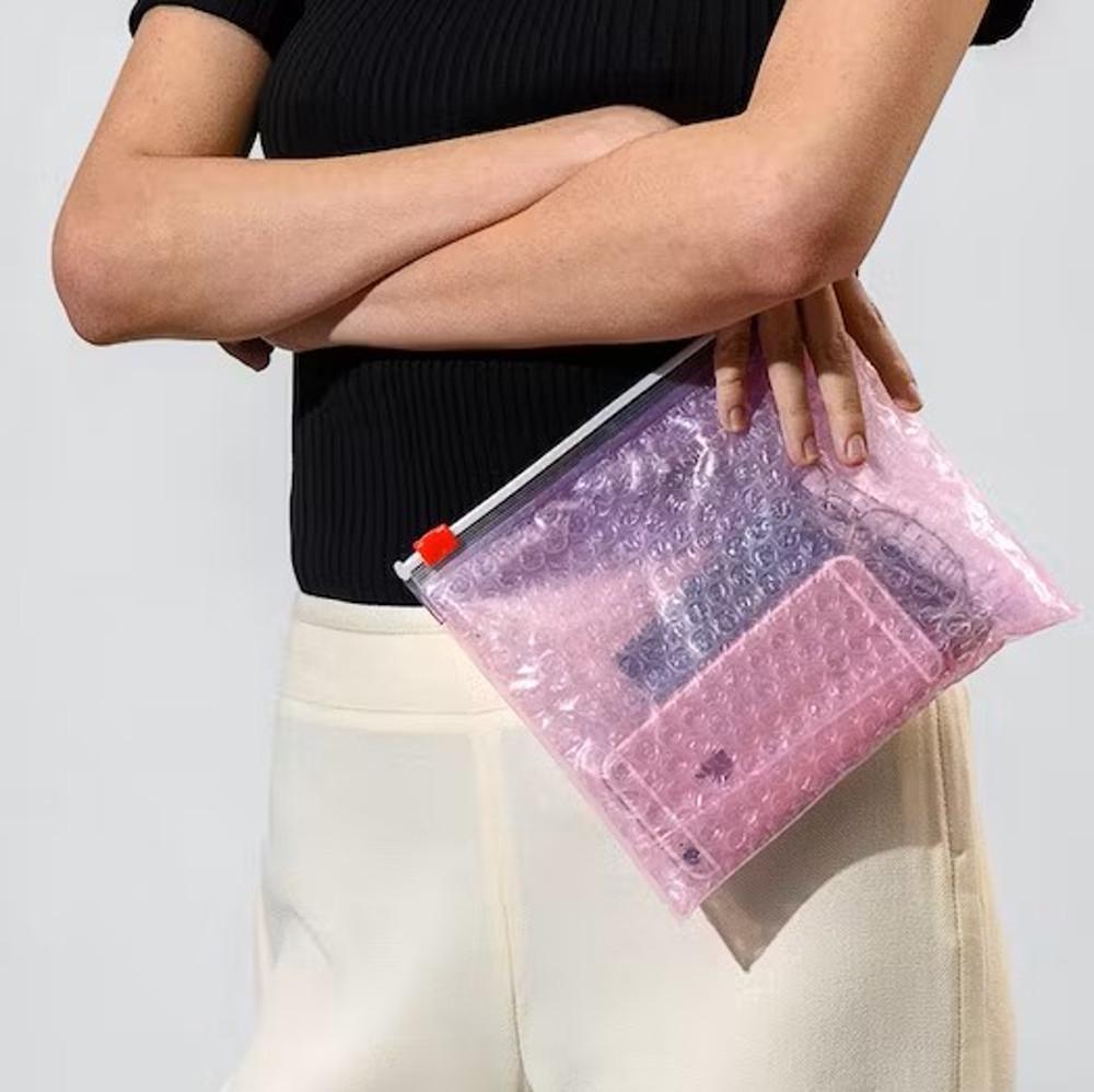 에어캡 뽁뽁이지퍼백 여행용 화장품파우치 다용도 방수 백인백 슬라이딩 글로시에핑크파우치