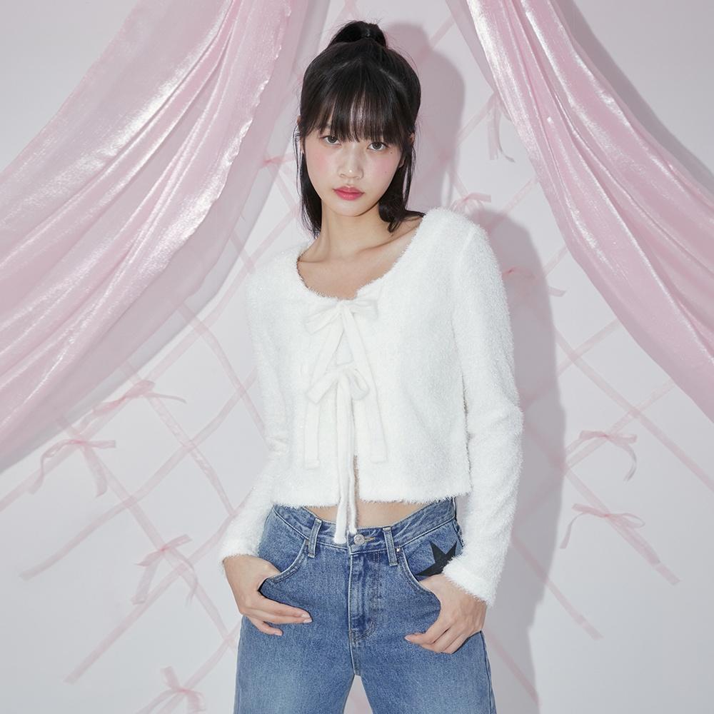 FURRY RIBBON CARDIGAN (IVORY)