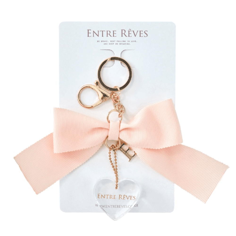 BABY PINK RIBBON HEART LOGO KEYRING