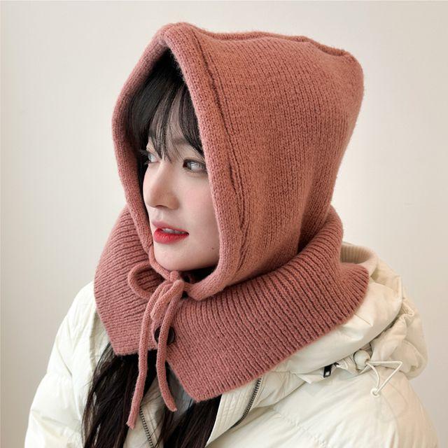 통 넓은 도톰 골지 니트 단추 스트링 후드 바라클라바 넥워머 5color