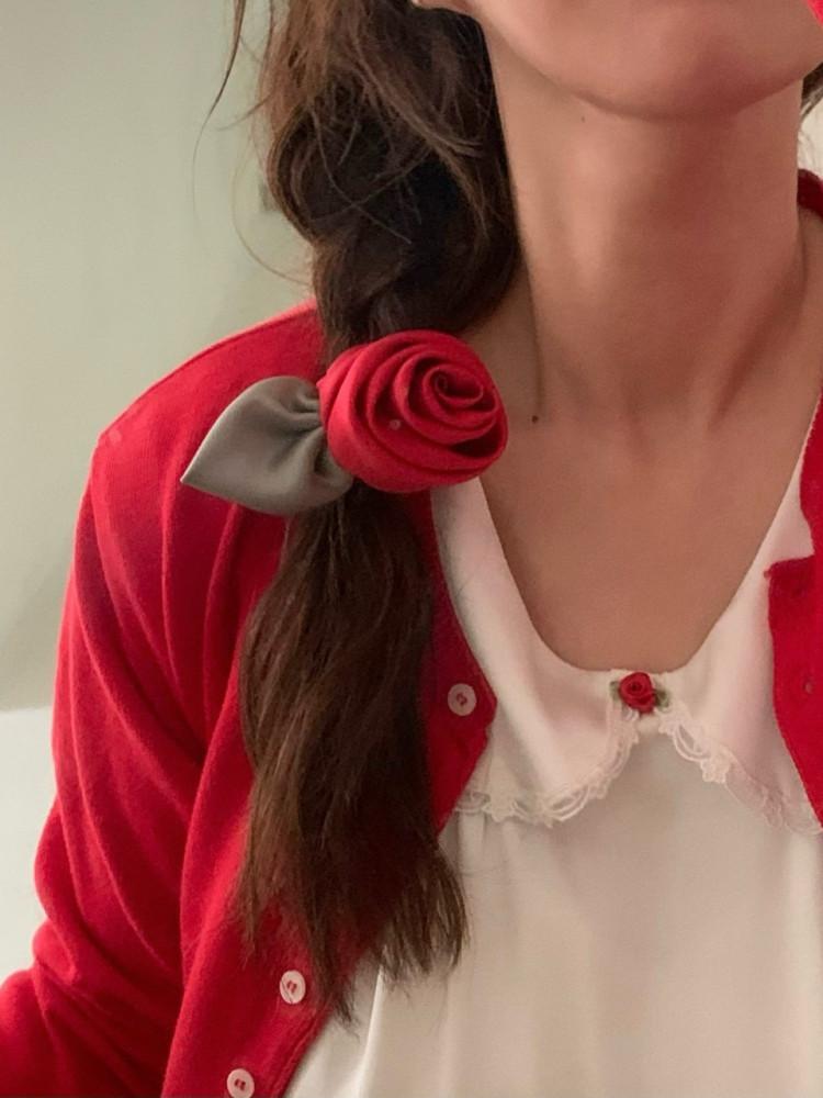 Amiment 아미먼트 로즈 스크런치 장미 포인트 머리끈 (4 color)