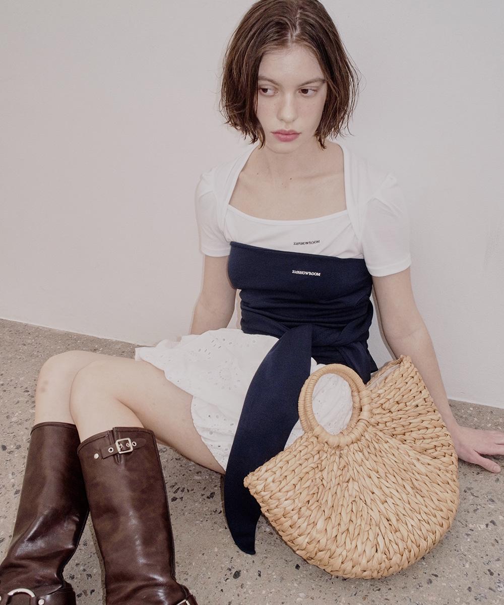 [인플루언서 착용] Mira Belt Ribbon Top Navy