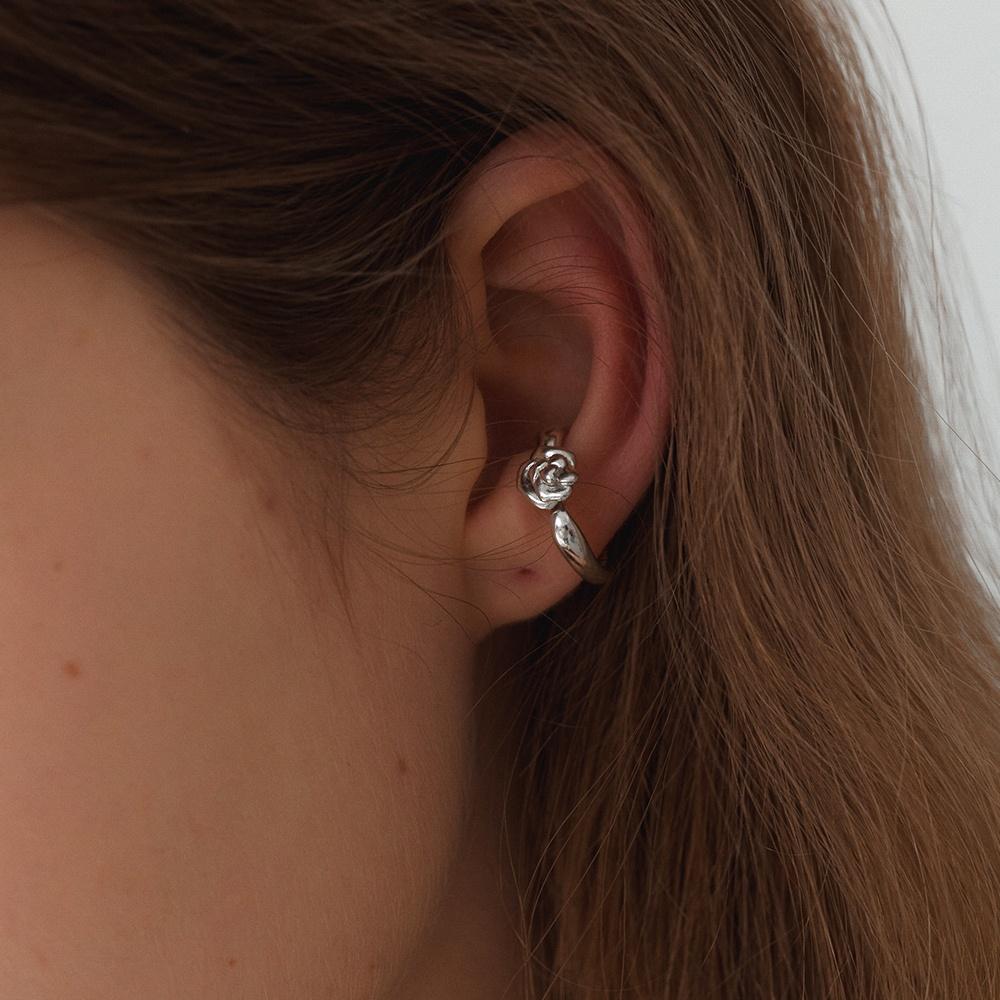 Deep Rose Petit Ear Cuff - Silver