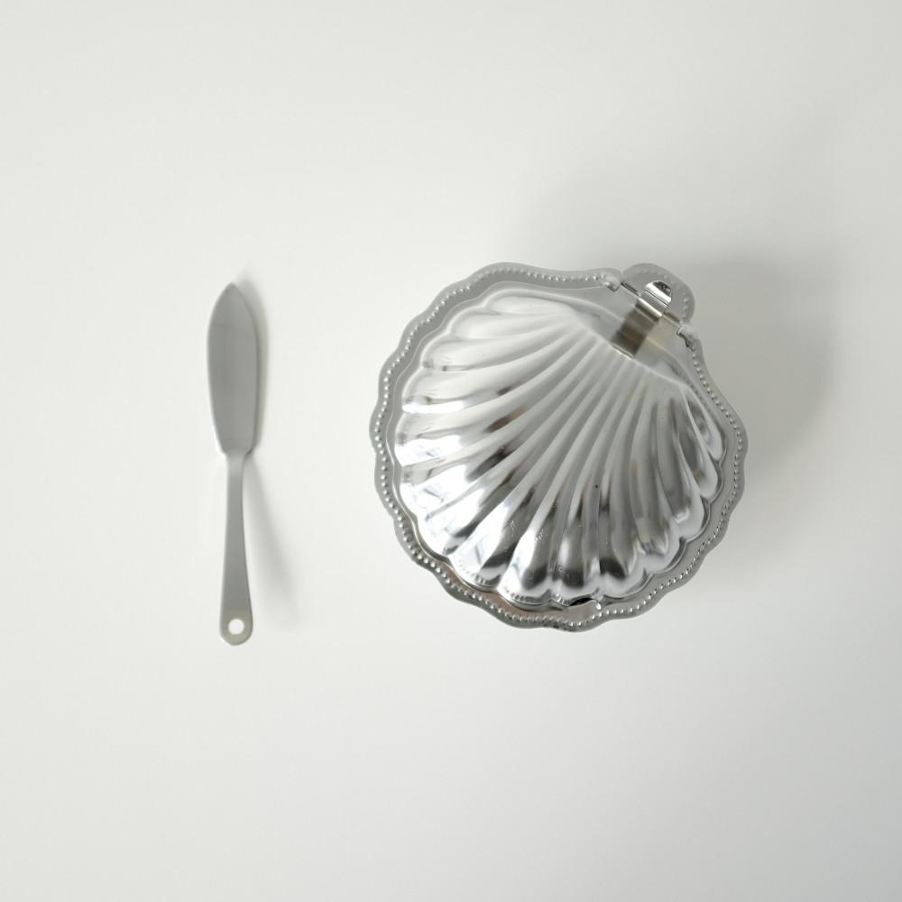 [vintage] Shell Butter Dish With Cobalt Insert&Knife 70's 쉘 버터 디쉬