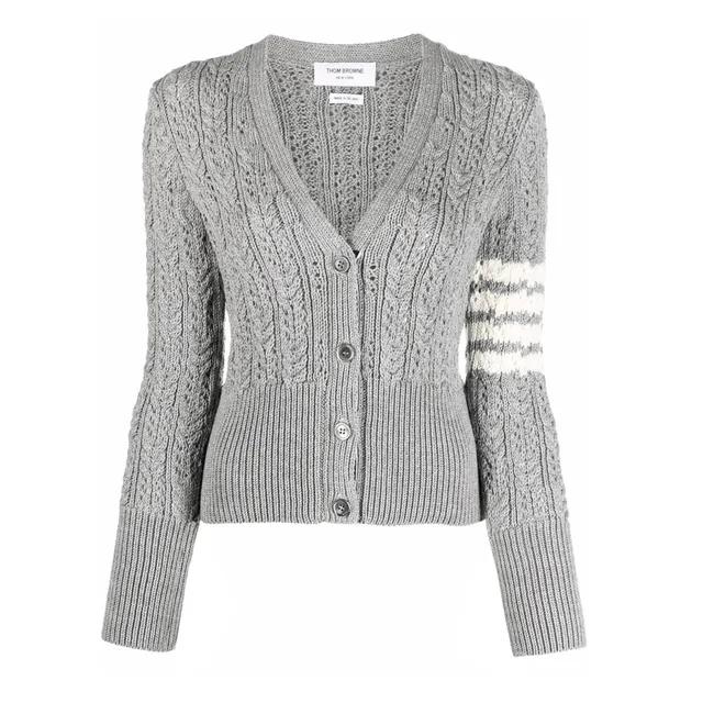 [THOM BROWNE] 22FW 사선 완장 브이넥 가디건 FKC453A Y1024 055