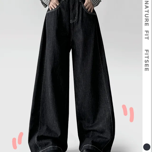 [~2XL/스냅단추] 수트 논페이드 사이드 핀턱 옆 원단 볼륨 와이드 아방핏 생지 데님 팬츠 바지 2단 조절 실버 스냅 단추 청바지