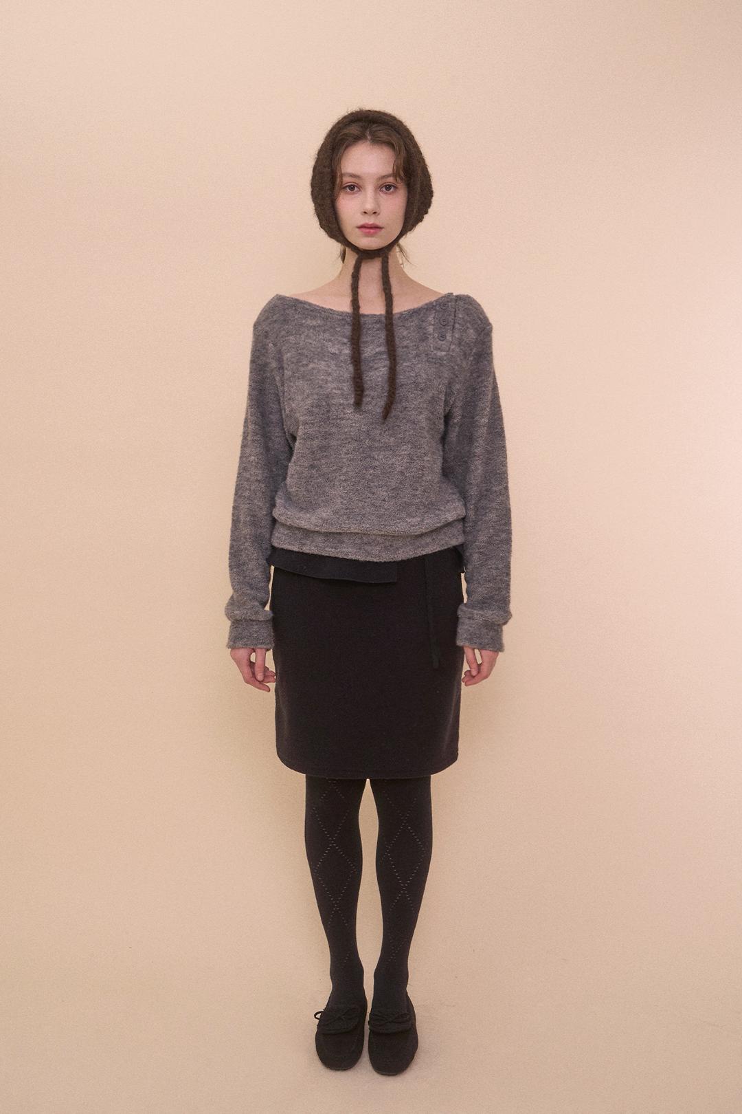 Fuzzy boat neck knit