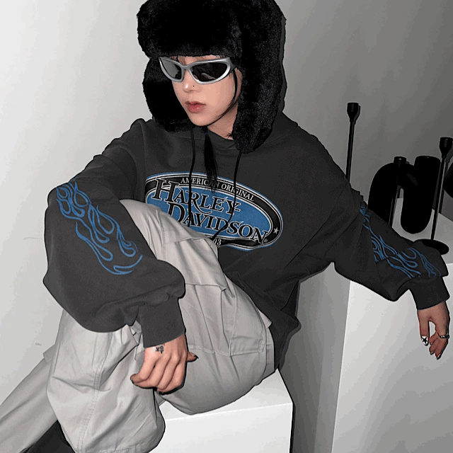 UNISEX ! 아메 빈티지 프린팅 후드 (2color)