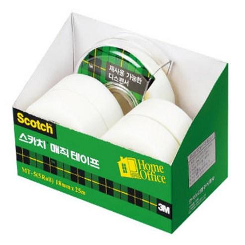 스카치 매직 셀로판 테이프 디스펜서 + 리필 x 5p 오피스 팩 세트 MT-5 18mm x 25m, 1세트
