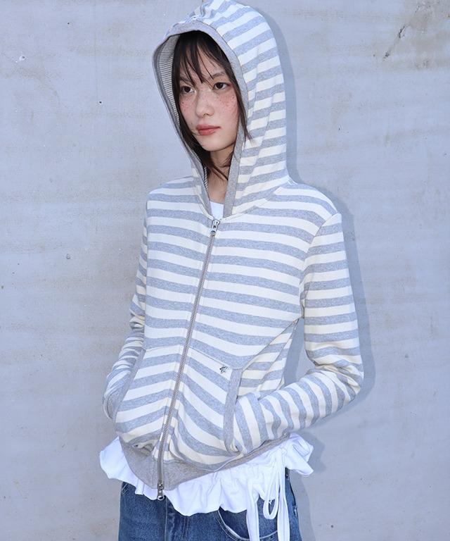 STRIPE LINED HOODIE ZIP UP GREY STRIPE
