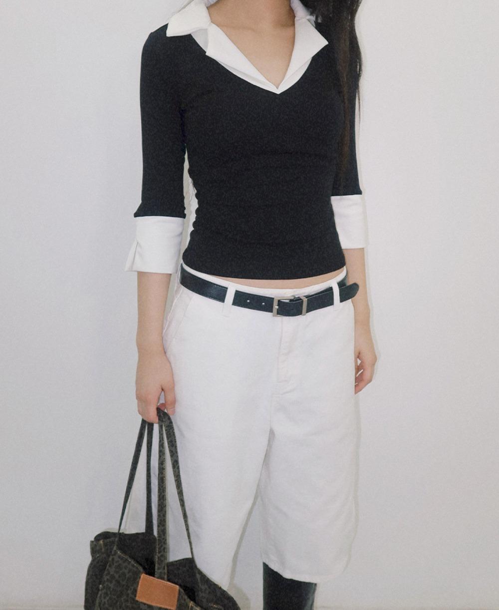 낫띵인커먼 카라 7부 티셔츠
