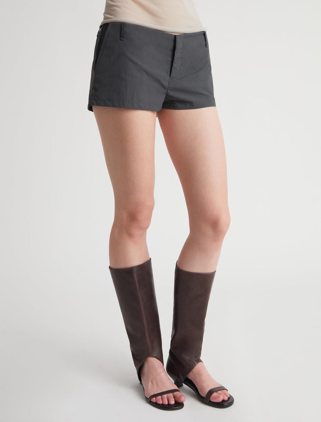 MASIP-Low-rise nylon shorts with side pockets and denim details