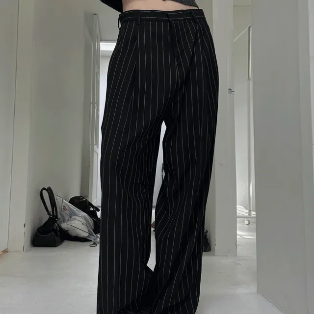 Stripe low wide slacks