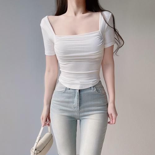 셔링 반팔 여름 헤일 티셔츠