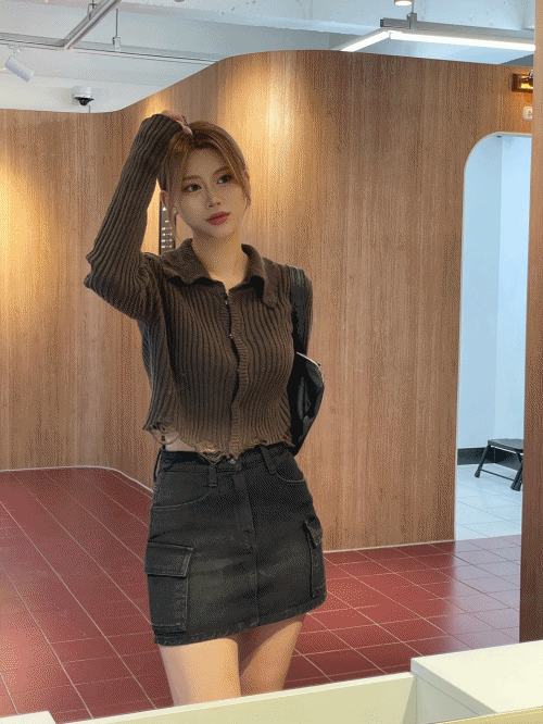 라비 데미지 버튼 니트 (3color)