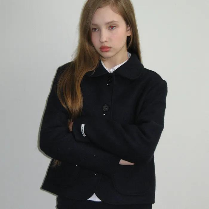 STUD WOOL SHORT COAT_NAVY