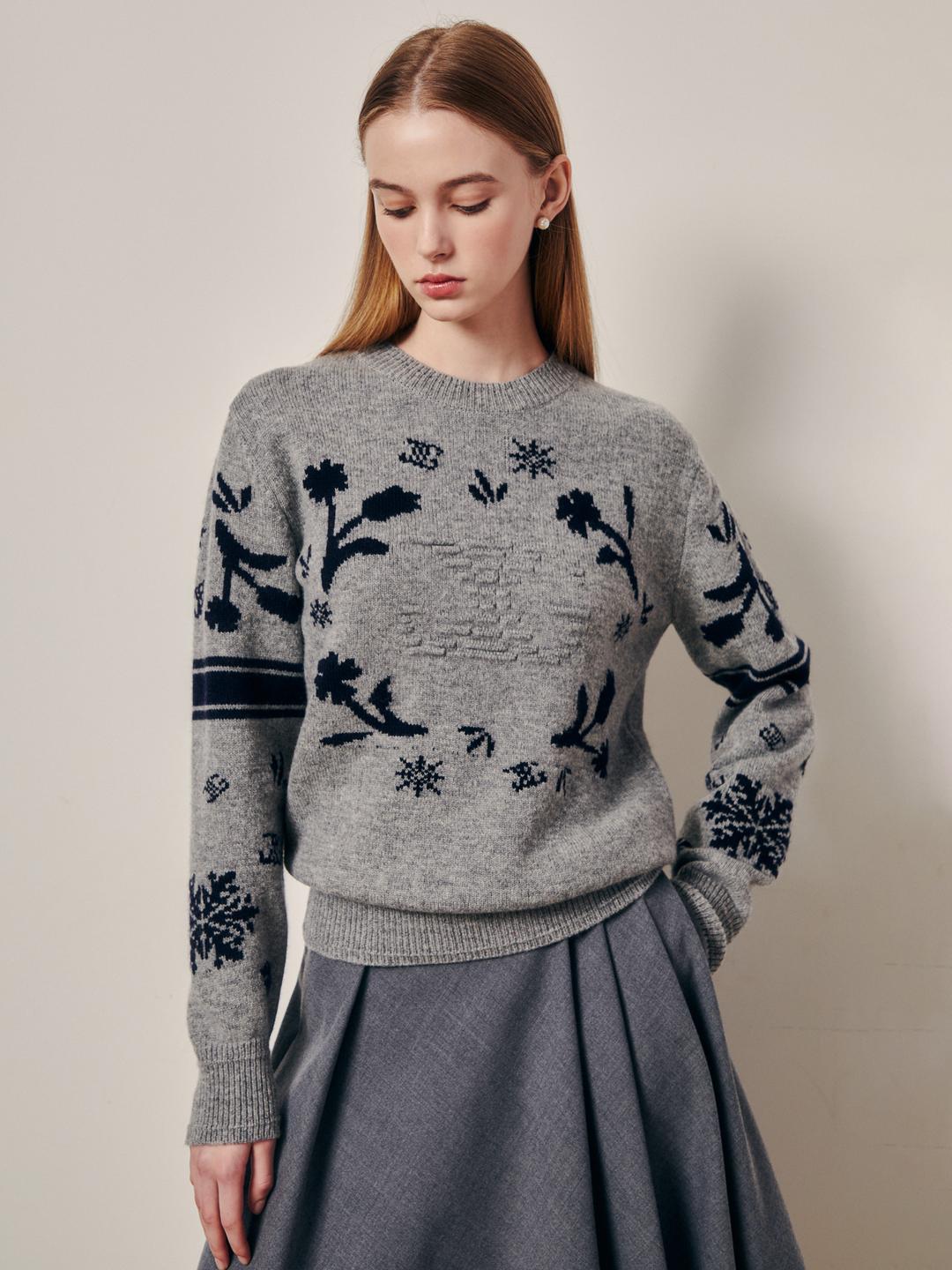 지고트 소프트 울 패턴 크루넥 니트 (GREY) JRAA1PO274