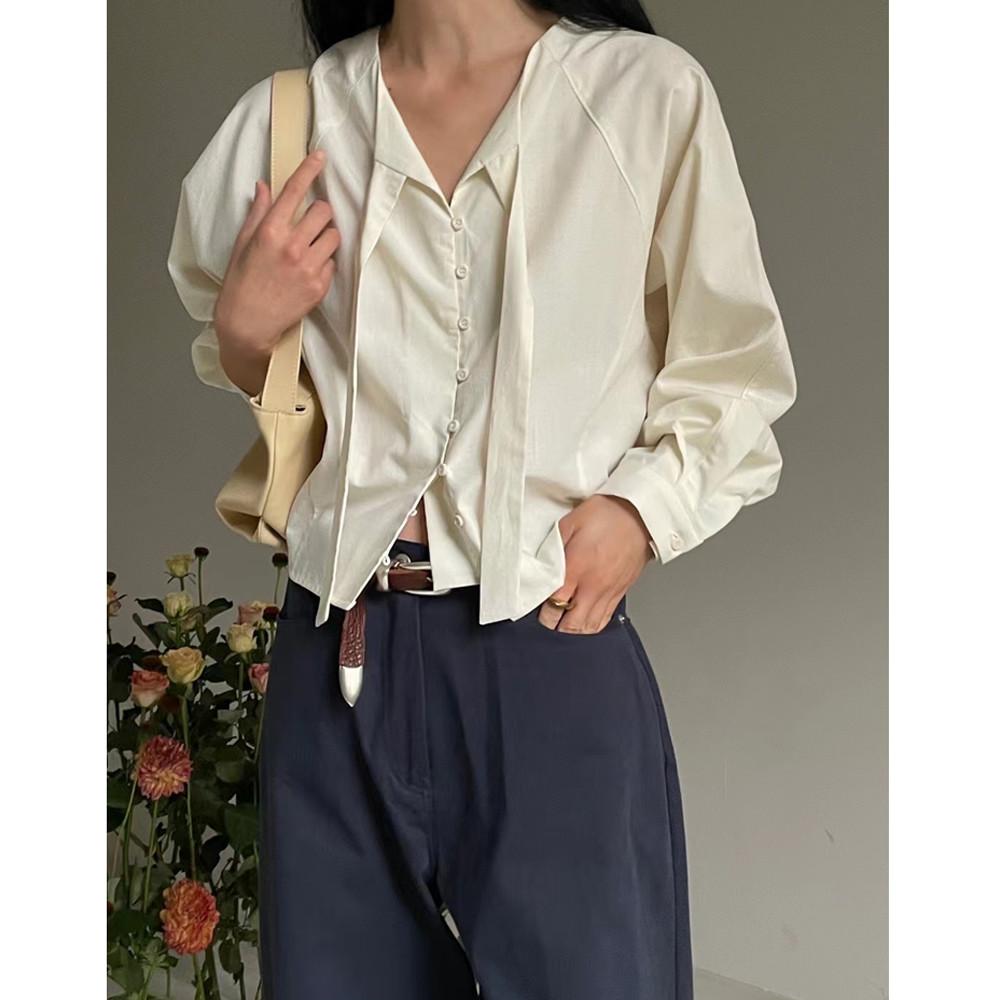 여성 심플 페미닌 핀턱 나그랑 긴팔 블라우스