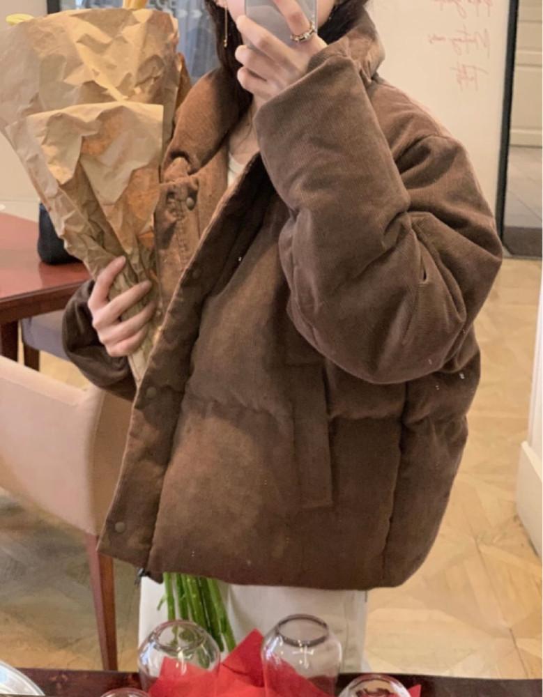 [러버블리] 라본 골덴 구스 패딩 코듀로이 크림 브라운 블랙 겨울 점퍼