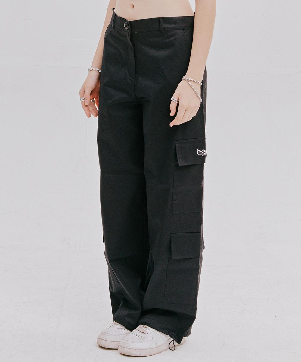 더블 포켓 카고 팬츠 - 블랙