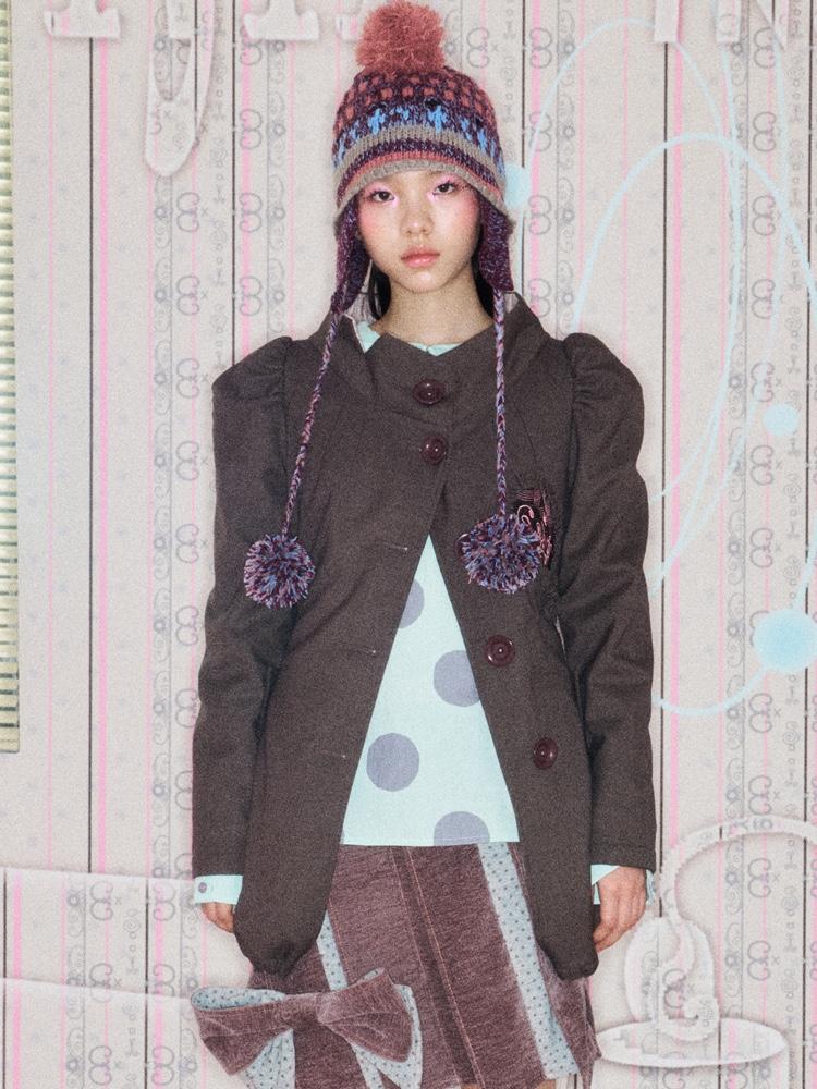 SassyLove Vintage Notch Stand Collar Quilted Jacket