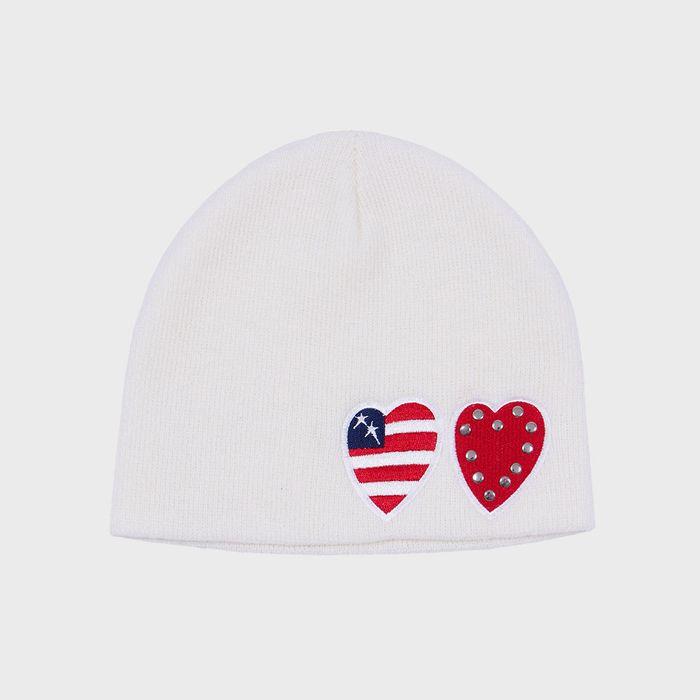 TWO HEART PATCH STITCHED BEANIE (WHITE)