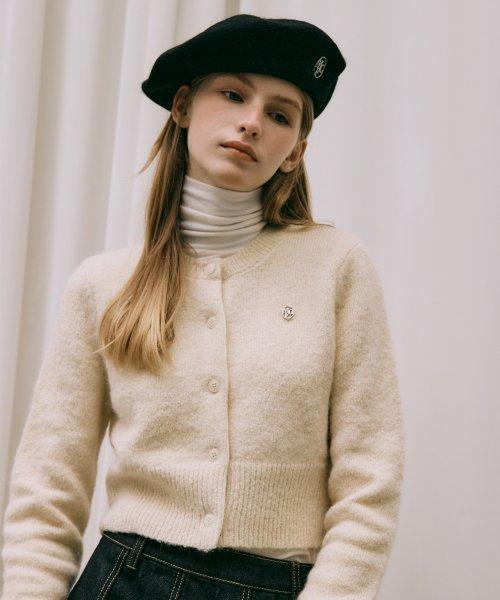 W CIRCLE LOGO MOHAIR CROP CARDIGAN ivory