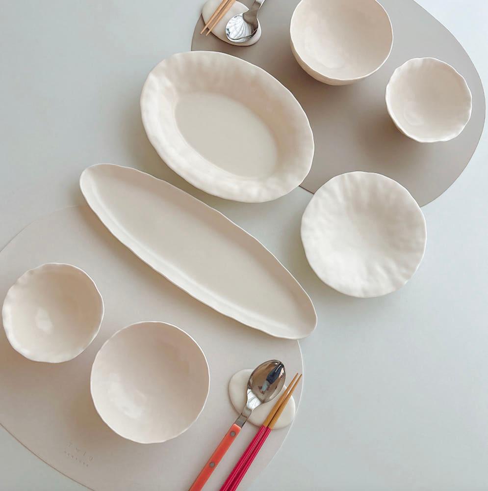 박나혜 세라믹 신혼그릇 연잎 화이트그릇 2인 세트 한식 세트