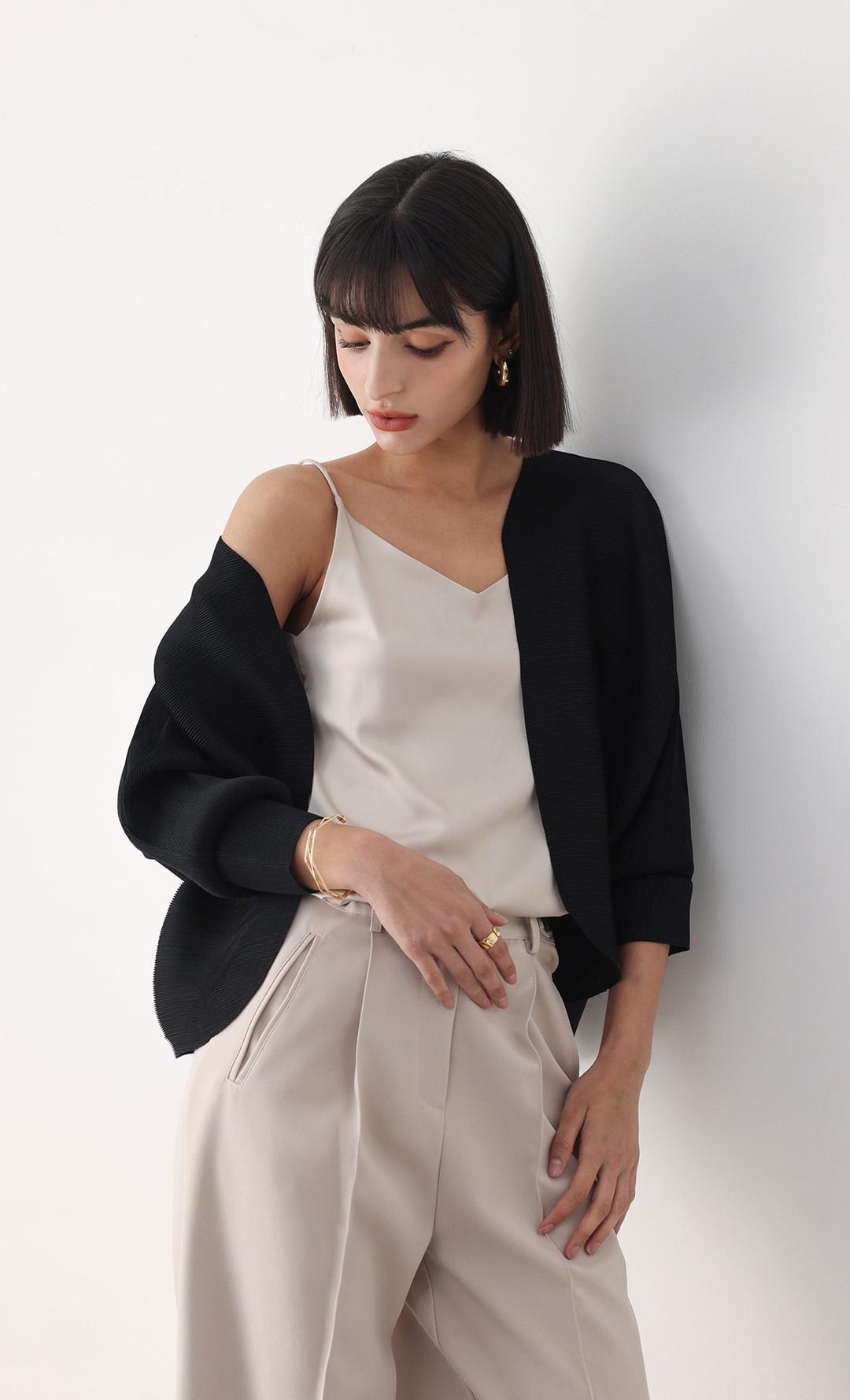 ainy pleats cardigan jacket_black