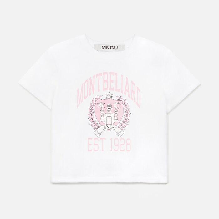 [WOMAN] 크롭티드  크랙-프린트 티셔츠 IN 핑크