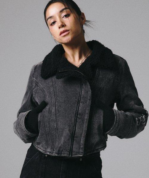 DENIM SHEARLING JACKET DARK GRAY