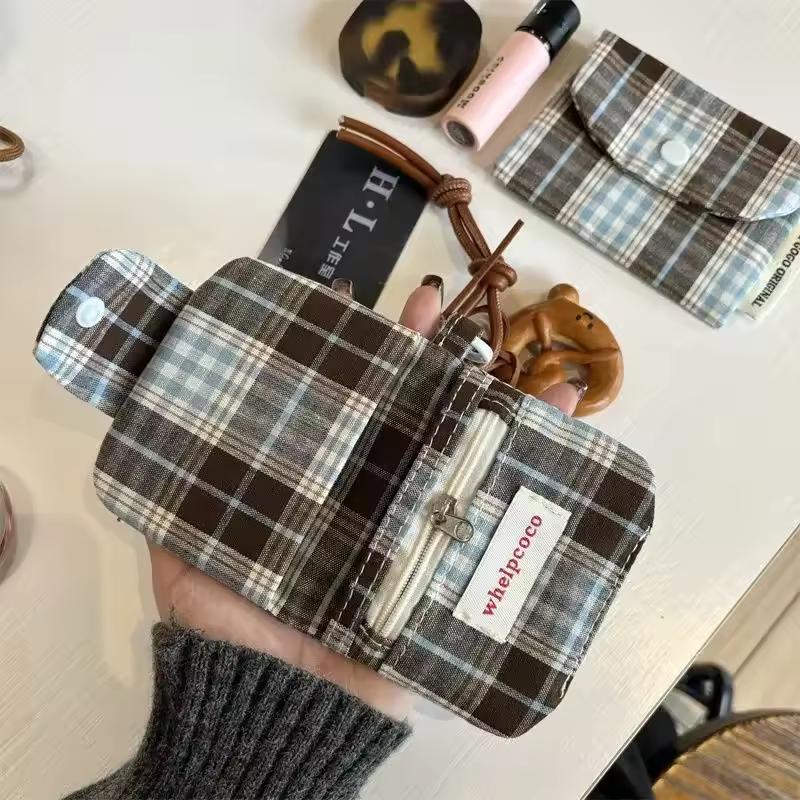 여아용 다크 커피 격자 무늬 카드 지갑, 학생 패션 미니 포토 카드 지갑, ID 은행 카드 지갑, 레트로 카드 정리함, 1 PC